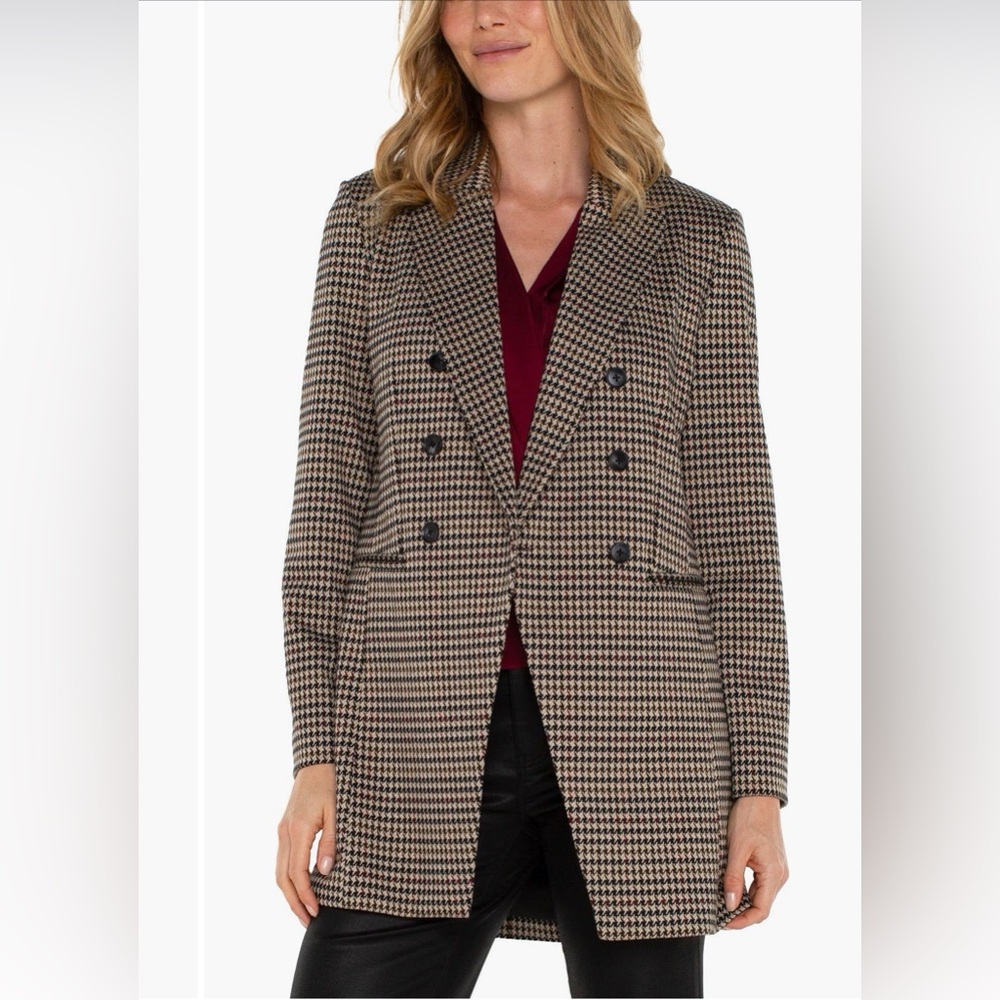 Liverpool Women’s Double Breasted Longline Lined Blazer Black Tan Size 1X